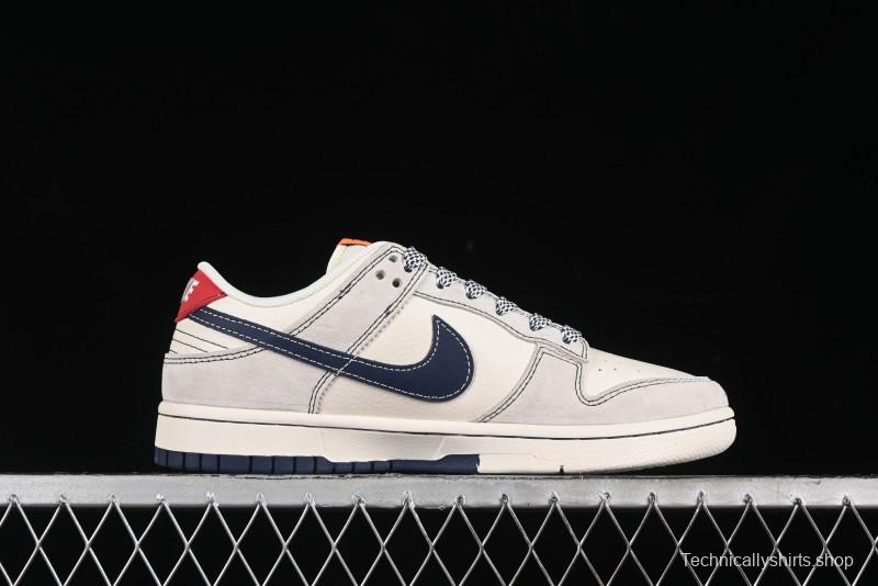 Nike SB Dunk Low Stussy Collaboration - Patchwork Grey White Dark Blue Swoosh Anniversary Custom Low-Top Casual Skate Shoes - MM1089-025