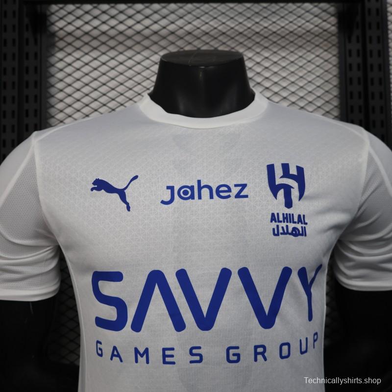 Player Version 25/26 Al-Hilal Away White with Blue Details and SAVVY Games Group Sponsor Jersey