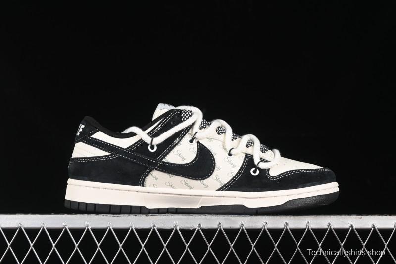 Nike SB Dunk Low Stussy Collaboration - White Embroidery Black Swoosh Anniversary Custom Low-Top Casual Sneakers - SJ2068-311