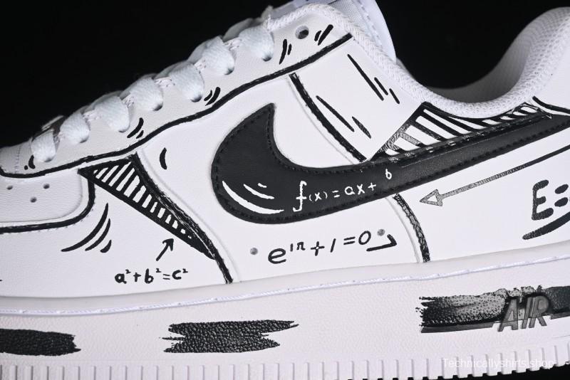 Nike Air Force 1 '07 Low Custom Casual Sneakers with Black and White Manga-Style Hand-Drawn Function Formulas - CT7724-111