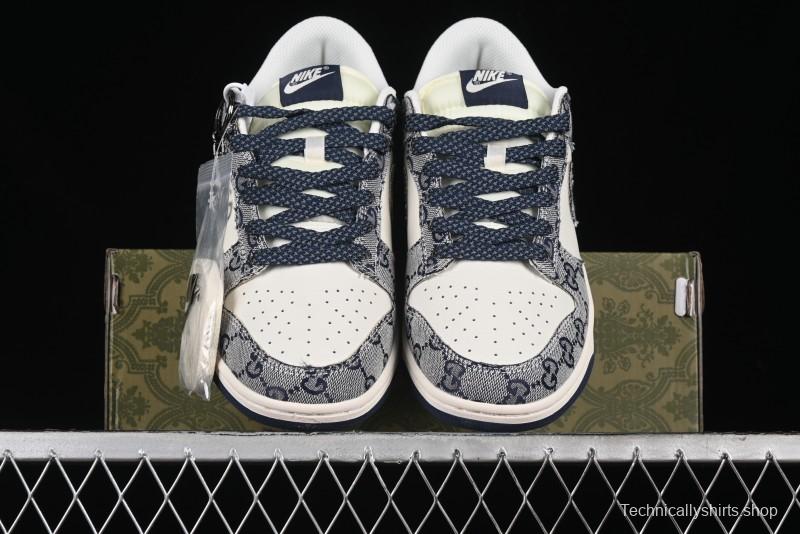 Nike SB Dunk Low Gucci Collaboration - Dark Blue Anniversary High-End Custom Low-Top Casual Skate Shoes - BB9676-313