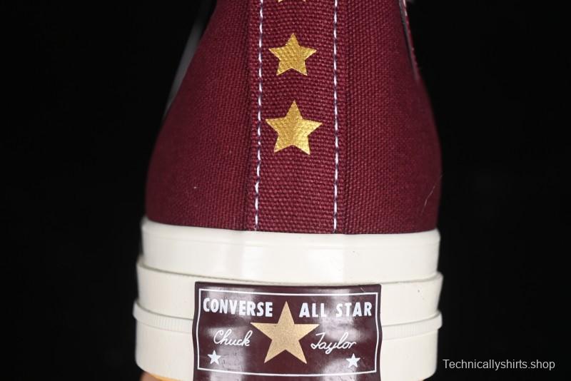 Converse Chuck 1970s High Top Casual Sneakers with Gold Star Accents and Wine Red Colorway - A12463C