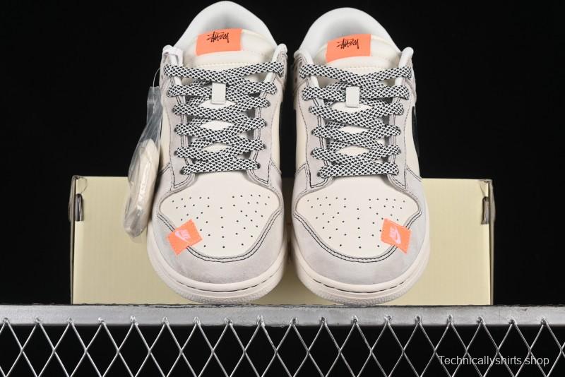Nike SB Dunk Low Stussy Collaboration Patchwork Grey White Black Swoosh Anniversary Custom Low-Top Casual Skate Shoes - MM1089-022