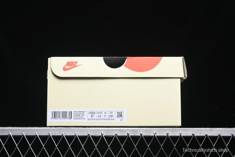 Nike Travis Scott x Fragment Design x Air Jordan 1 Low OG SP AJ1 Retro Sneakers with Reverse Swoosh - SJ2068-135