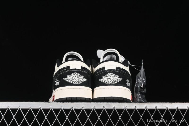 Nike Air Jordan 1 Low AJ1 Stussy Collaboration - Black White Red Label Retro Basketball Shoes - SJ9950-033