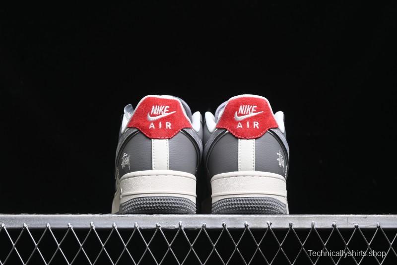 Nike Air Force 1 '07 Low Stussy Collaboration - Beige Grey Red Print Casual Sneakers - XZ6188-338
