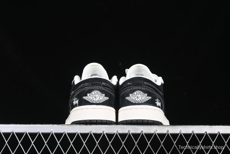 Nike Air Jordan 1 Low Retro Basketball Shoes Custom Stussy Black - FC1688-199
