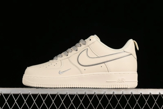 Nike Air Force 1 '07 Low Classic Grey Silver Swoosh Starry Sneakers - MJ0319-023