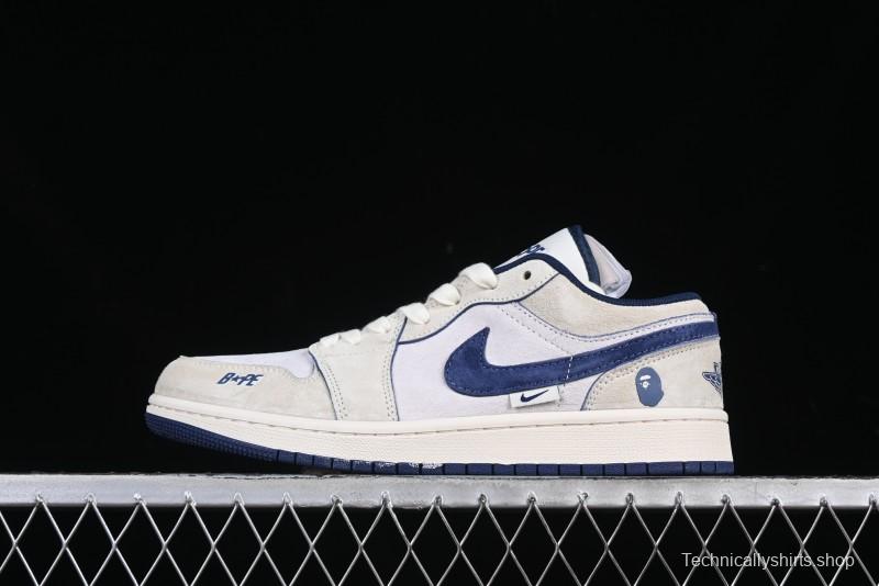 Nike Air Jordan 1 Low AJ1 Bape Collaboration Ice Blue High-End Custom Retro Basketball Shoes - DM9188-007