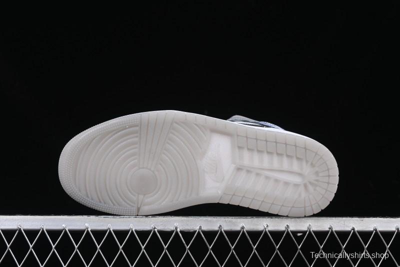 Nike Air Jordan 1 Mid AJ1 High-Top Basketball Shoes in White Grey Patent Leather - HF3216-100