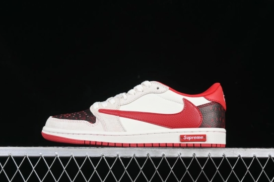 Nike Travis Scott x Fragment Design x Air Jordan 1 Low OG SP AJ1 Supreme Collaboration China Red Low-Top Casual Sneakers - DM7866-076