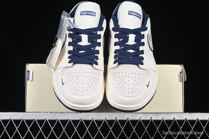 Nike Air Jordan 1 Low Supreme Collaboration - Shadow Swoosh Custom Retro Basketball Shoes - XX3318-368