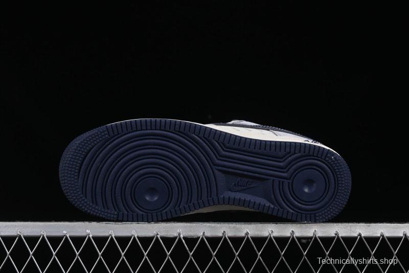 Nike Air Force 1 '07 Low Stussy Collaboration Grey Blue Swoosh Casual Sneakers - XZ3318-088