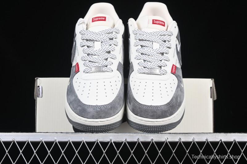 Nike Air Force 1 '07 Low Supreme Collaboration Grey Swoosh Red Tab Low-Top Casual Sneakers - CH6336-510