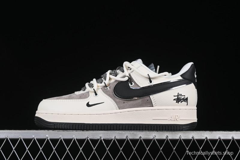 Nike Air Force 1 '07 Low Stussy Collaboration Beige Black Drawstring Casual Sneakers - SJ1198-109