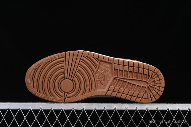 Nike Travis Scott x Fragment Design x Air Jordan 1 Low OG SP AJ1 Mocha Gold Low-top Casual Sneakers - DM7866-040