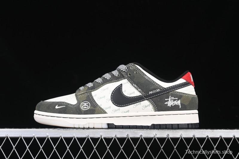 Nike SB Dunk Low Stussy Collaboration - Camo Black Swoosh Anniversary High-End Custom Low-Top Casual Sneakers - DM6868-011