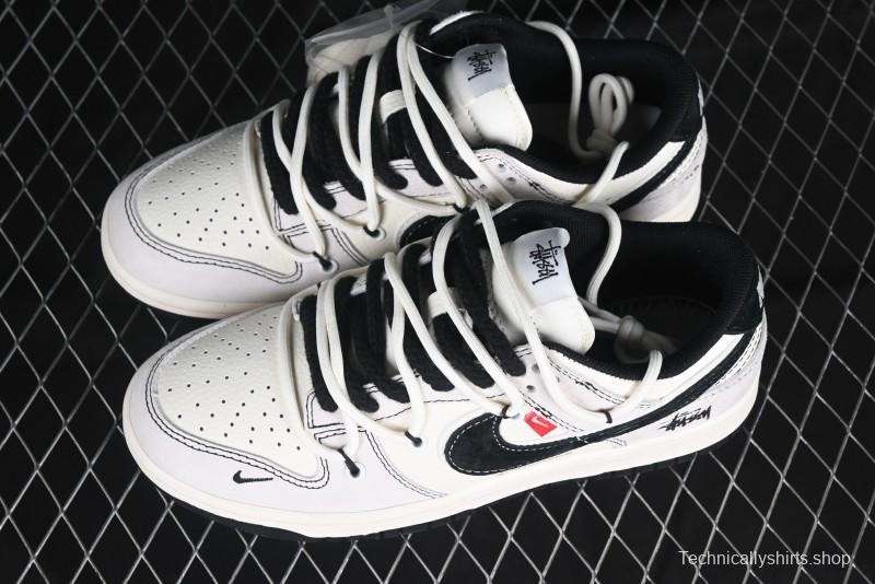 Nike SB Dunk Low Stussy Collaboration Anniversary Edition Lace-Up Beige Grey Black Swoosh Low-Top Casual Skate Shoes - YX5066-242