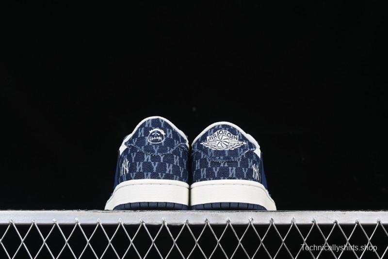 Nike Travis Scott x Fragment Design x Air Jordan 1 Low OG SP AJ1 MLB Collaboration White Blue Denim Low-top Casual Sneakers - DM7866-051