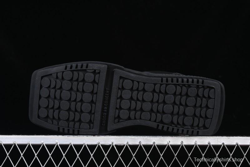 Choco Concert Leather Round Square Asymmetric Fashion Sneakers Black - AJE5