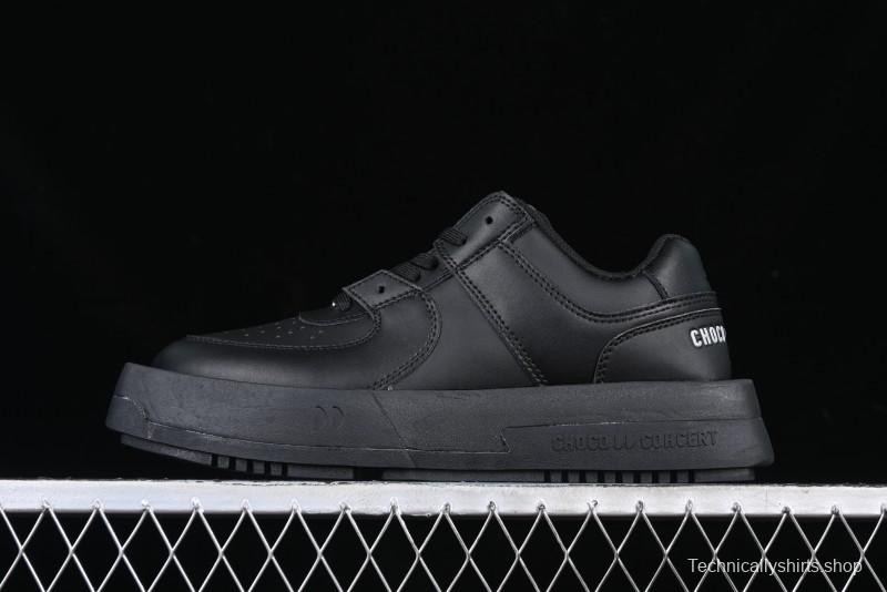 Choco Concert Leather Round Square Asymmetric Fashion Sneakers Black - AJE5