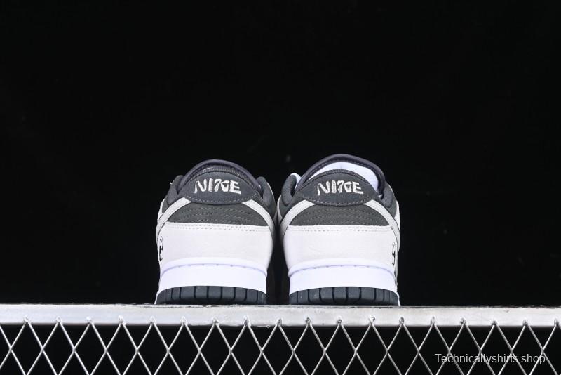 Nike Dunk Low 85 Double Swoosh Series White Grey Panda SB Low Top Casual Skate Shoes - HV1800-101
