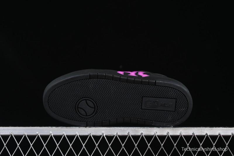 NY Yankees Black Leather Sneakers with Bold Pink Logo