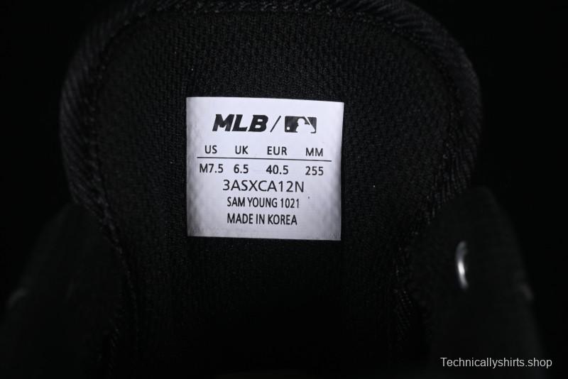 NY Yankees Black Leather Sneakers with Bold Blue Logo