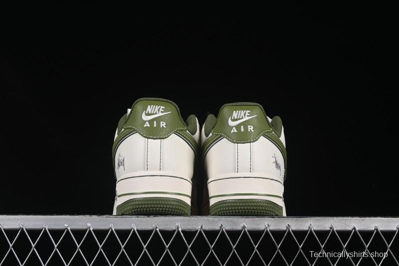 Nike Air Force 1 '07 Low Stussy Collaboration Dual-Tone Beige Green Casual Sneakers with Strap - XS1958-525
