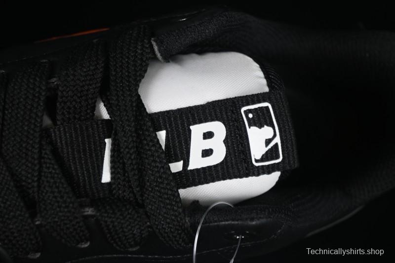 NY Yankees Black Leather Sneakers – Bold Orange Logo Edition