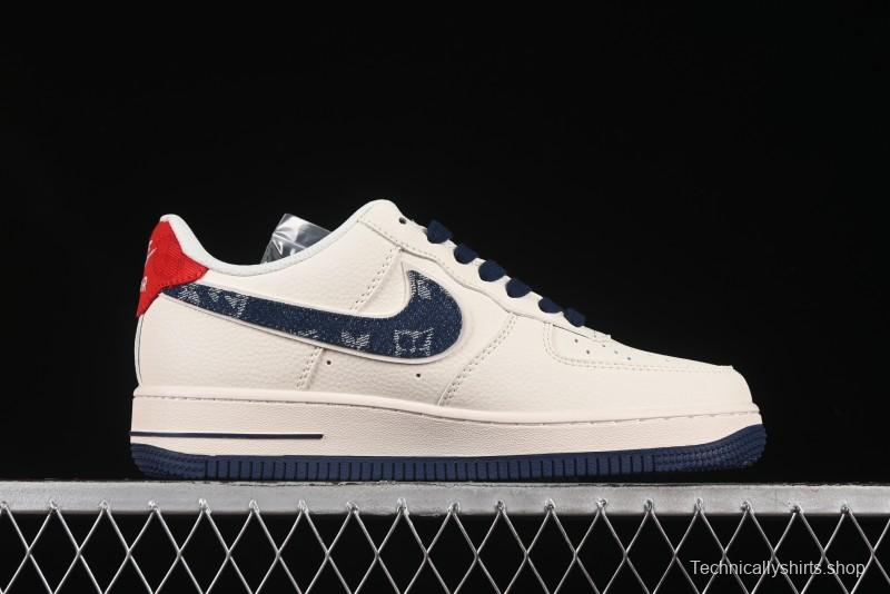 Nike Air Force 1'07 Low LV Collaboration Blue Denim Swoosh Casual Sneakers - XX3168-128