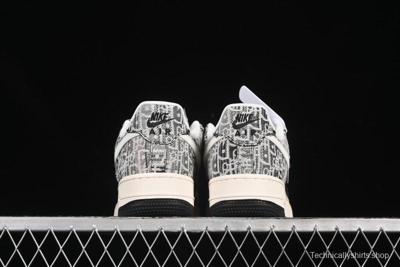 Nike Air Force 1 '07 Low Dior Collaboration Pattern Black White Swoosh Casual Sneakers - XS1958-581