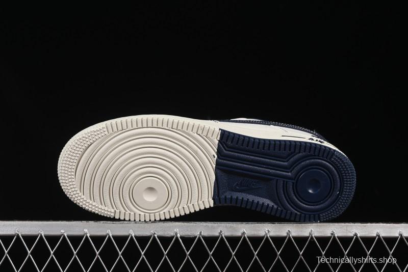 Nike Air Force 1'07 Low Casual Sneakers in Cream with Blue Swoosh - SC9207-535