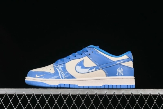 Nike SB Dunk Low MLB Blue White Blue Swoosh Anniversary Custom Low-Top Casual Skate Shoes - KK1333-036