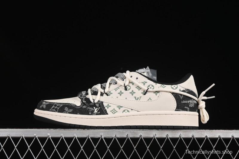 Nike Travis Scott x Fragment Design x Air Jordan 1 Low OG SP AJ1 LV Collaboration Black Denim Low-Top Casual Sneakers - YX5066-323