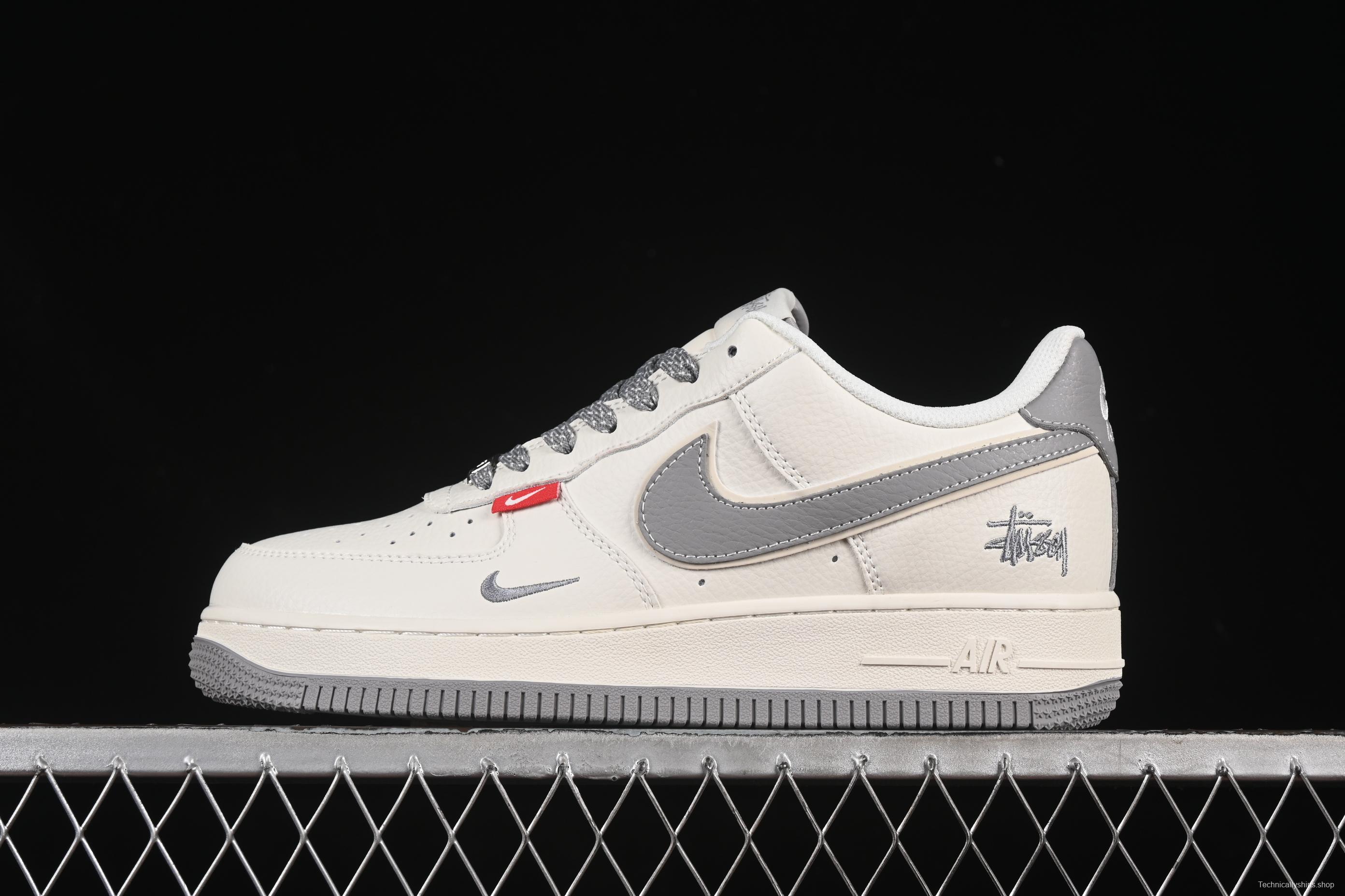 Nike Air Force 1'07 Low Stussy Collaboration Grey Swoosh Grey Base Red Label Casual Sneakers - CS5288-008