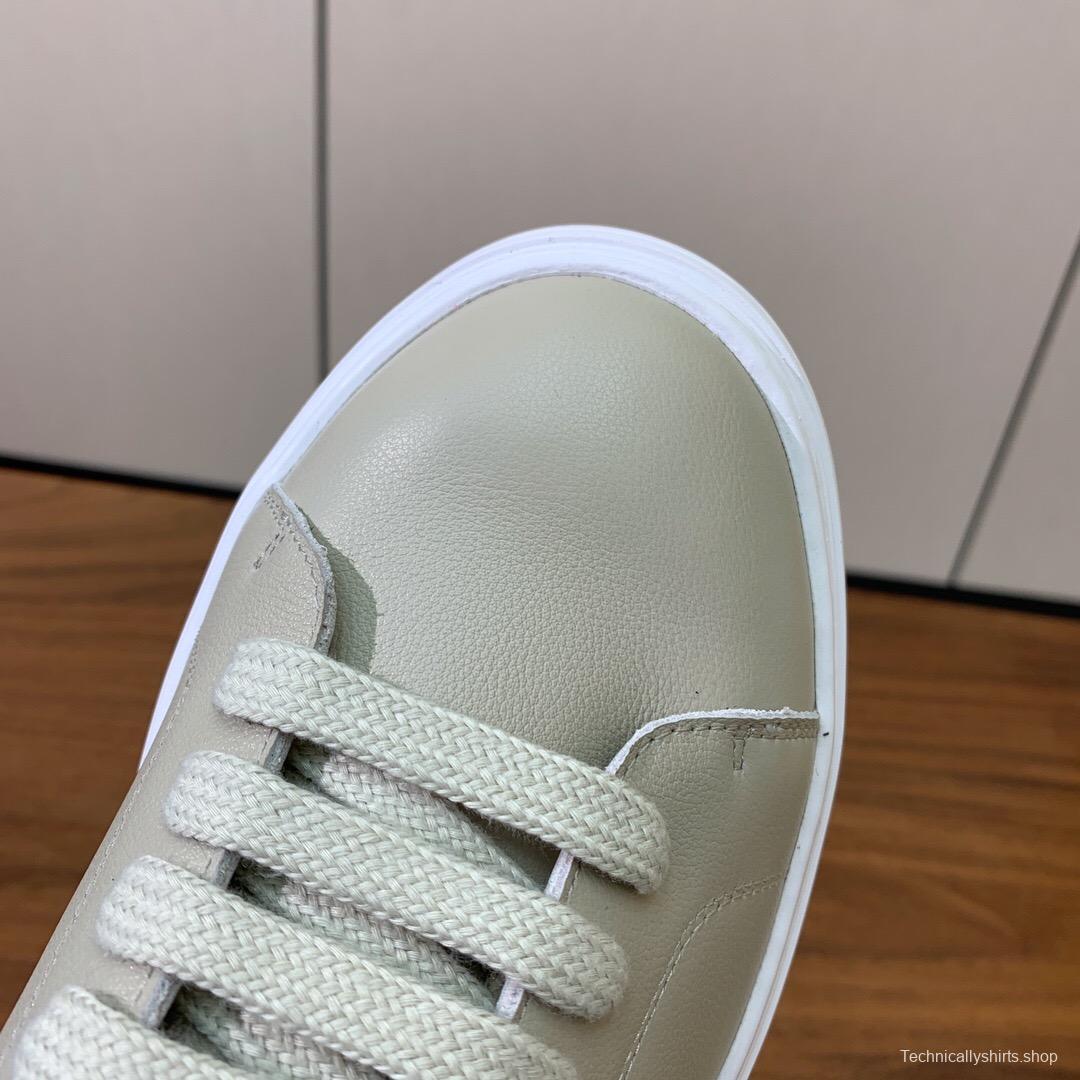 2025 Unisex Brunello Cucinelli Light Grey Leather Casual Sneakers Handcrafted KFY00310