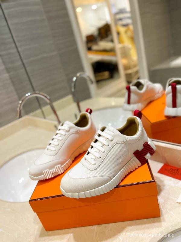 2024 Unisex Hermès white red leather sneakers