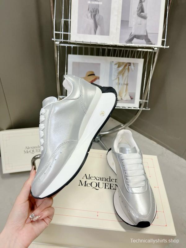 2024 Women ALEXANDER MCQUEEN Silver Leather Sneakers MJ00370