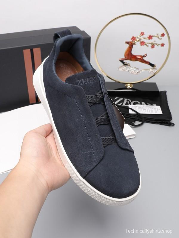 2024 Men Ermenegildo Zegna dark blue suede low top sneakers MJ00240