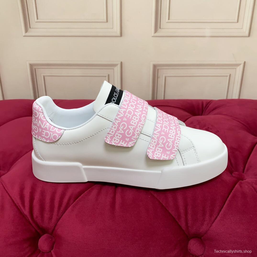 2025 Women Dolce & Gabbana White Pink Leather Sneakers LY00300