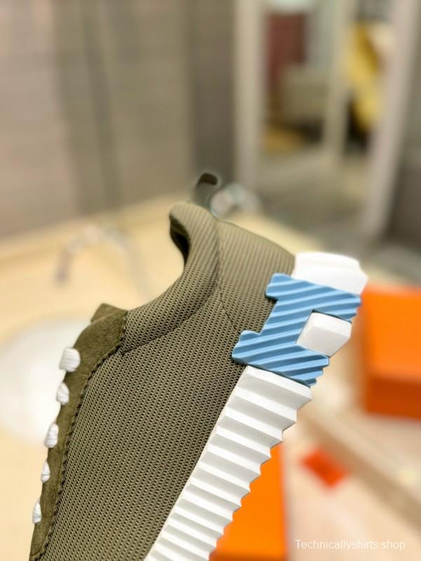 2024 Unisex Hermès Green Khaki Imported Silk Leather Sneakers MJ00320