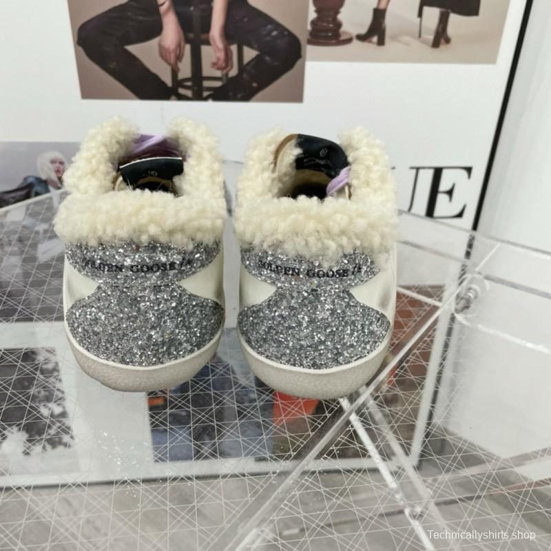 2025 Women GGDB White Red Brown Leather Shearling Sneakers