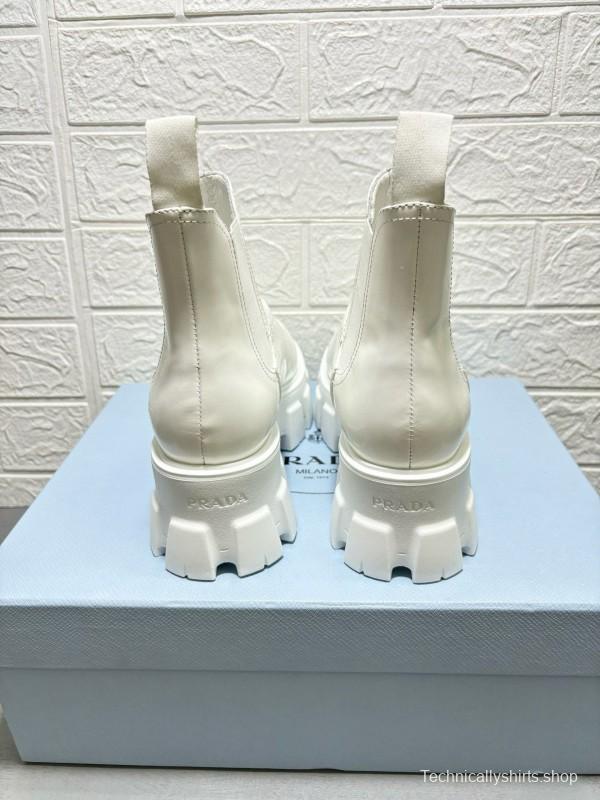 2024 Women Prada White Leather Chelsea Boots MJ00380