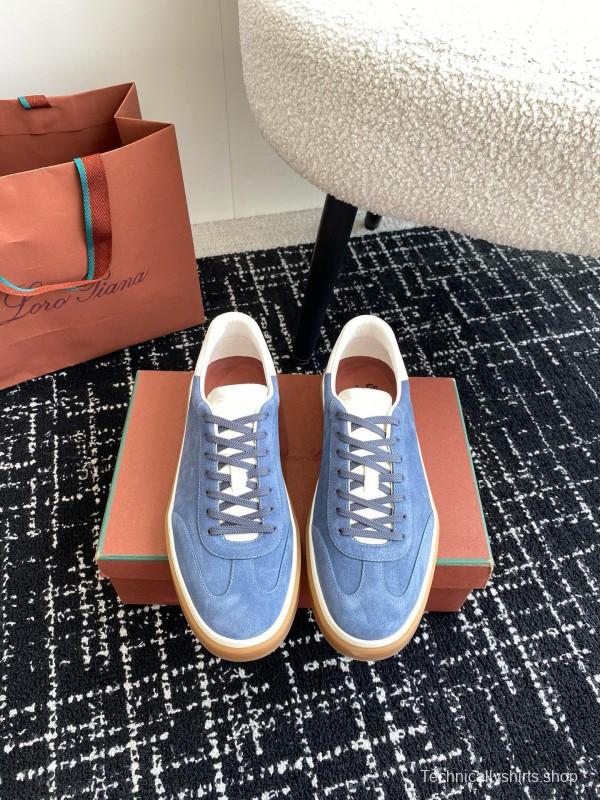 2024 Men Loro Piana Blue Suede Leather Sneakers MJ00320