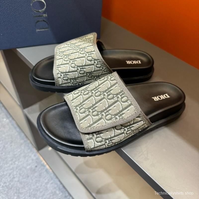 2024 Dior beige black fabric slippers MJ00180