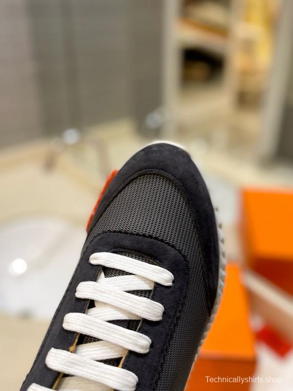 2024 Unisex Hermès Black Gray Imported Calfskin Rainproof Fabric Sneakers MJ00320