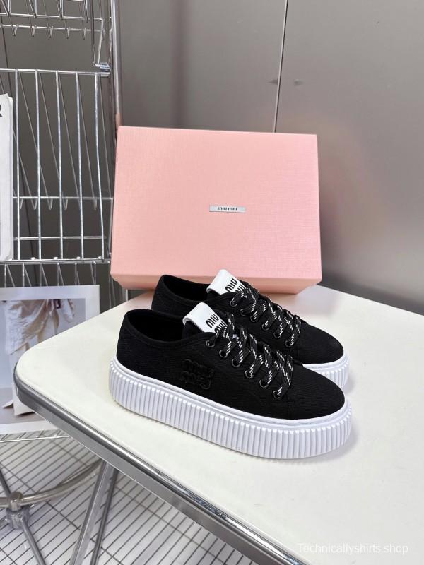 2025 Women Miu Miu Black Canvas Sneakers LY