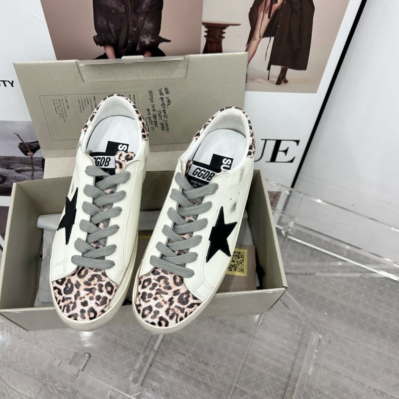 2025 Women GGDB White Black Leopard Print Leather Sneakers