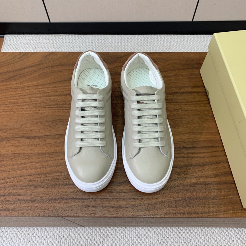 2025 Unisex Brunello Cucinelli Light Grey Leather Casual Sneakers Handcrafted KFY00310